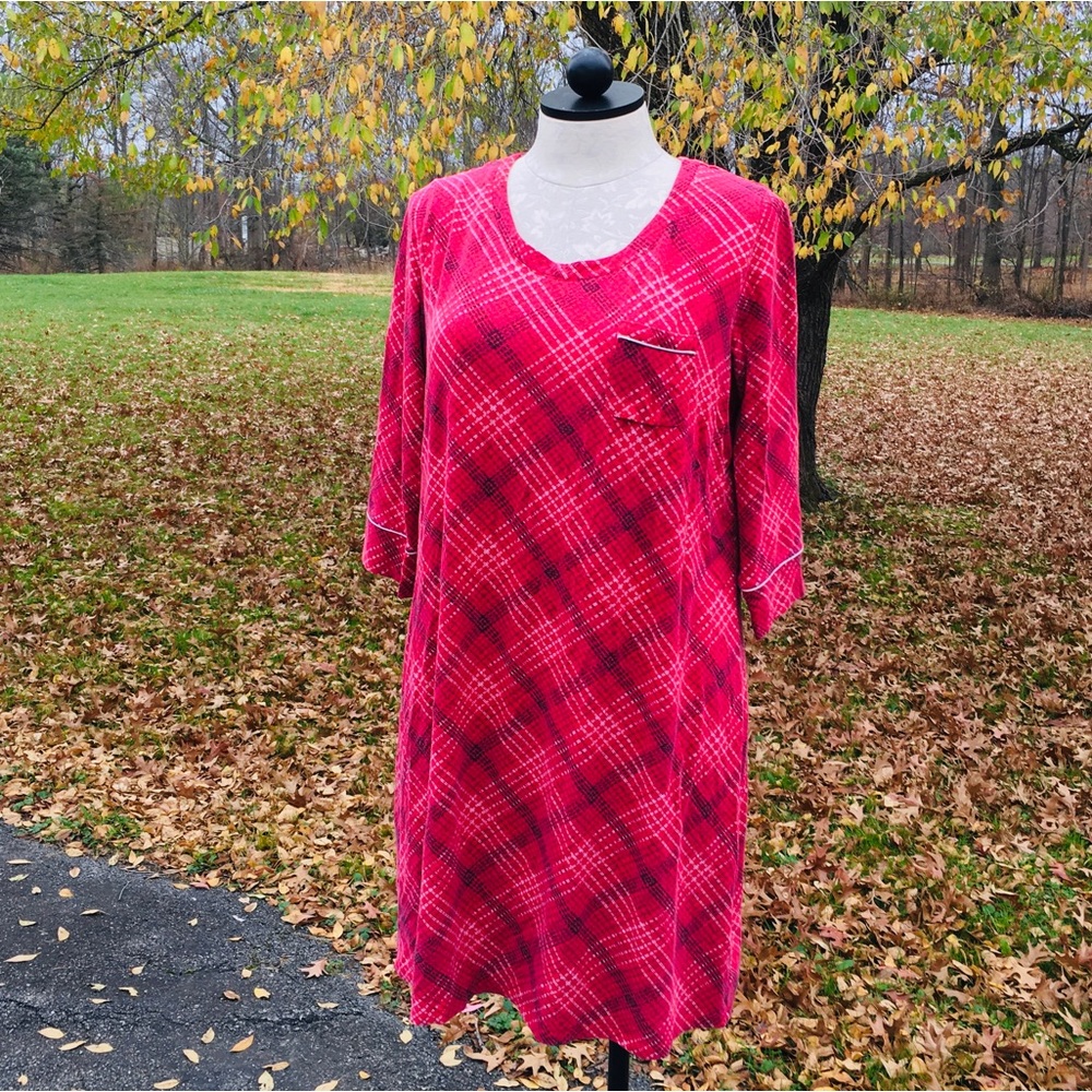 SOMA Black Red SOFT Floral Print Long Sleeve Night Gown Shirt XL